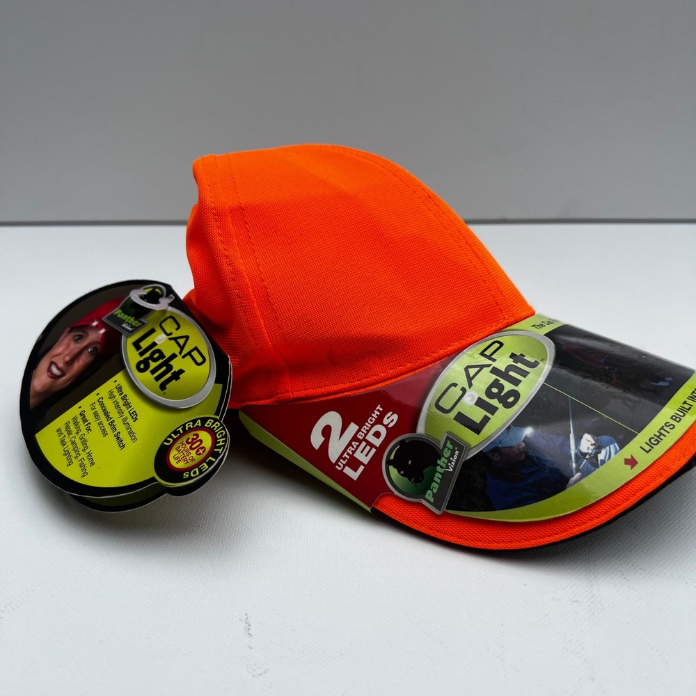 Panther Vision Cap Light Blaze Orange Hunting Hat 2 LED Lights Built Into Brim